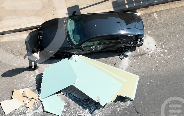 Bakıda yük maşınında olan alçıpanlar "Hyundai"ın üzərinə aşdı - VİDEO