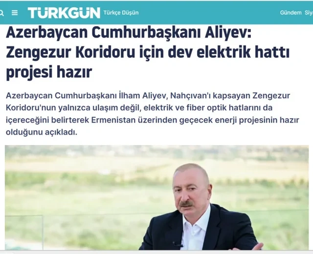 İlham Əliyevin Zəngəzur dəhlizi ilə bağlı fikirləri Türkiyə mediasının diqqət mərkəzindədir - FOTO