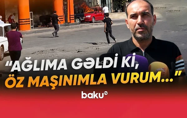 Yanan maşını öz avtomobili ilə vurub çıxardı - VİDEO