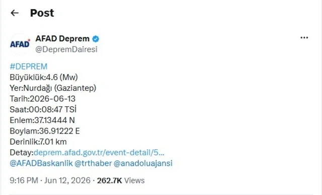 Qaziantepdə güclü zəlzələ baş verib - FOTO