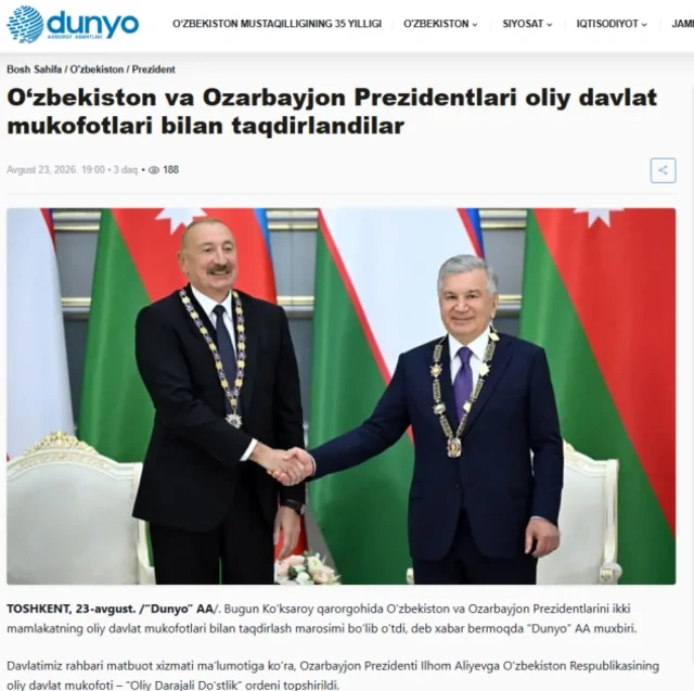 Özbəkistan mətbuatı Azərbaycan Prezidentinin dövlət səfərinin nəticələrini geniş işıqlandırıb - FOTO