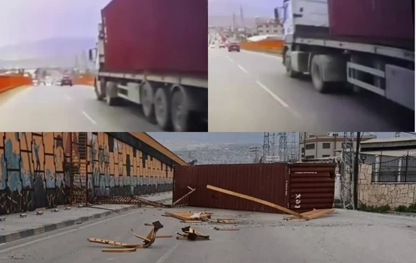 Türkiyədə təhlükəli anlar: Yük maşınındakı konteyner havaya uçdu - FOTO - VİDEO