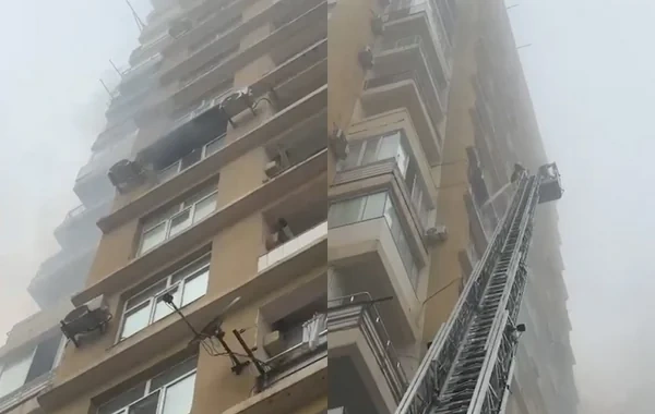 Bakıda çoxmərtəbəli binada YANĞIN: Təxliyənin ANBAAN GÖRÜNTÜSÜ