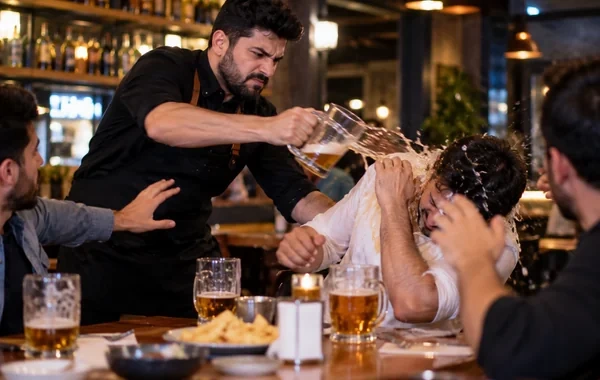 Naxçıvanda məşhur kafedə dava: Barmen pivə bakalını müştərinin başına çırpdı