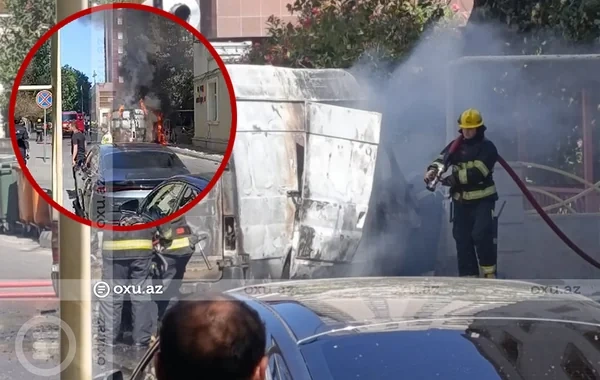 Bakıda hərəkətdə olan avtomobil YANDI - VİDEO