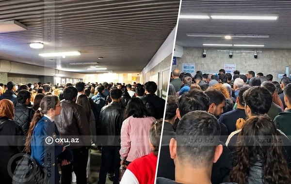 Metronun "Koroğlu" stansiyasının girişində sıxlıq - Foto/Video