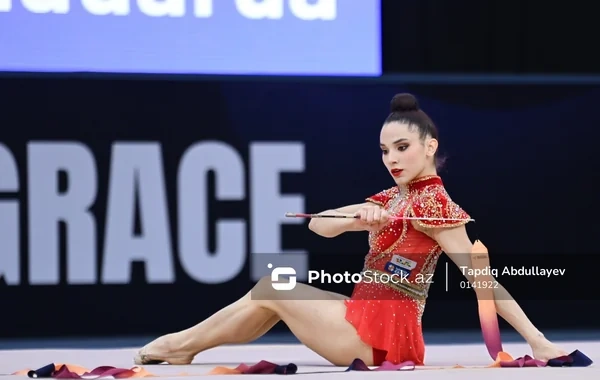 Milli Gimnastika Arenasında keçirilən bədii gimnastika üzrə Dünya kubokuna bu gün yekun vurulur