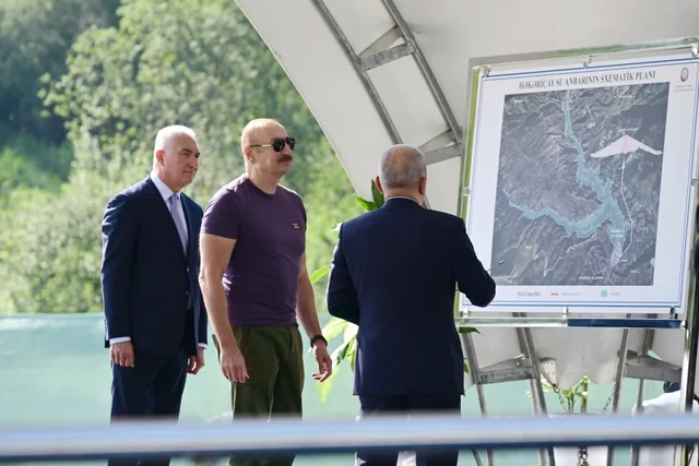 Prezident İlham Əliyev Laçında "Həkəriçay" su anbarının təməlini qoyub - FOTO