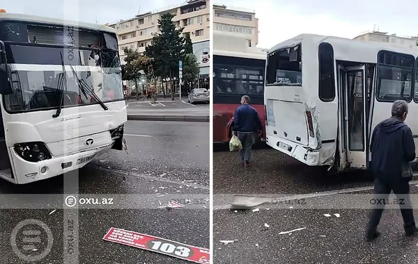 Bakıda iki sərnişin avtobusu toqquşdu - Video