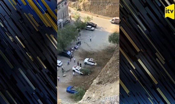 Bakıda dəhşət: Maşınlar torpağın altında qaldı - Video
