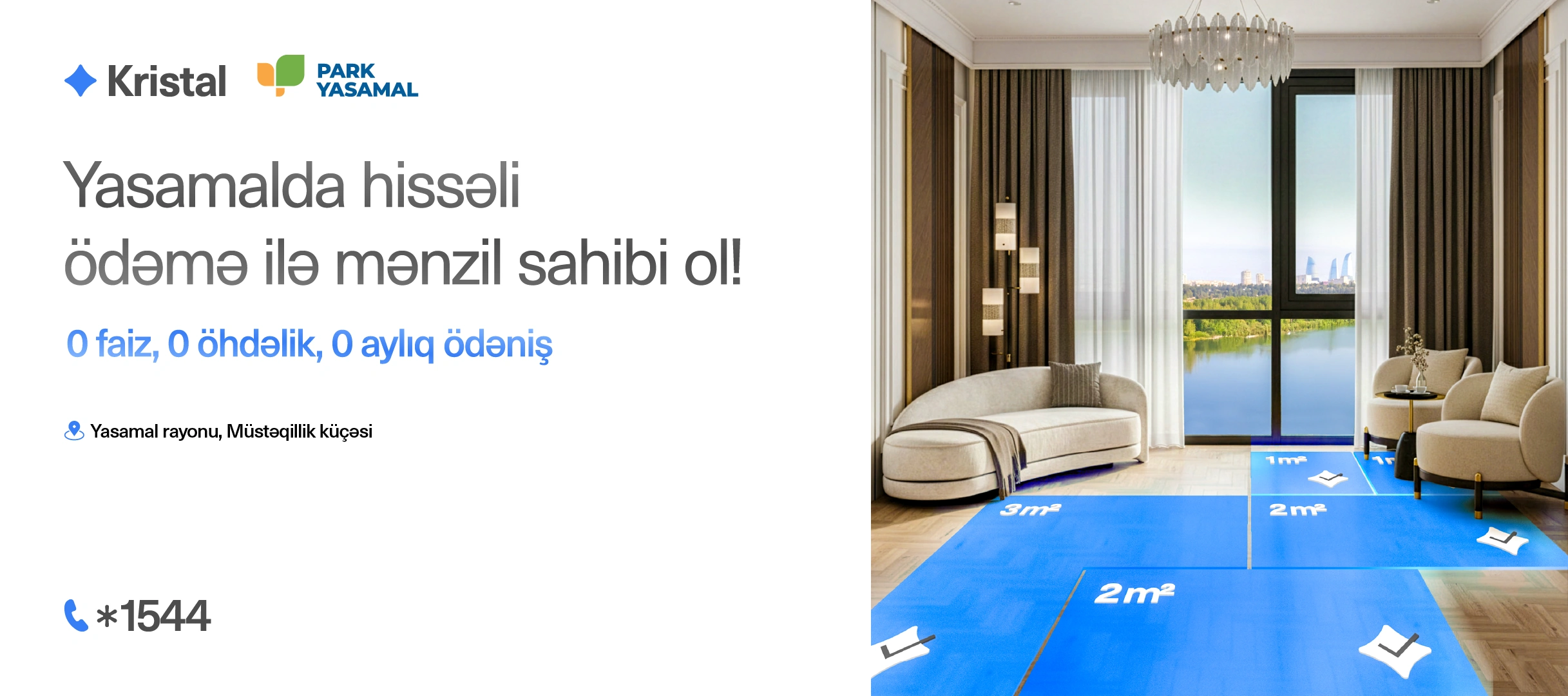 Hissəli alışla faizsiz, aylıq öhdəliksiz mənzil sahibi olun - "Kristal!"