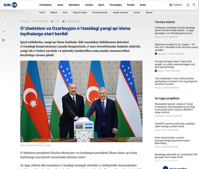 Özbəkistan mətbuatı Azərbaycan Prezidentinin dövlət səfərinin nəticələrini geniş işıqlandırıb - FOTO