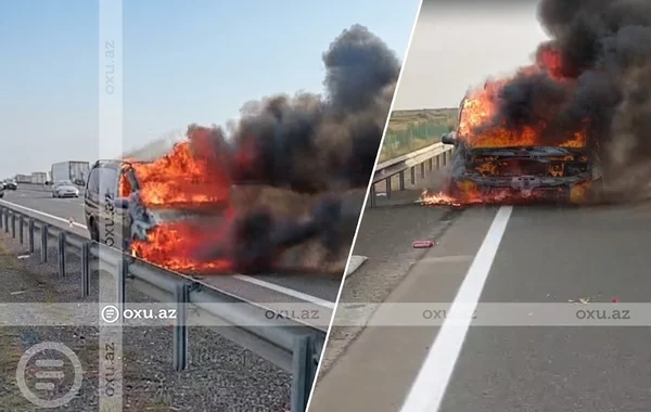 Salyanda mikroavtobus yanaraq kül oldu - Video
