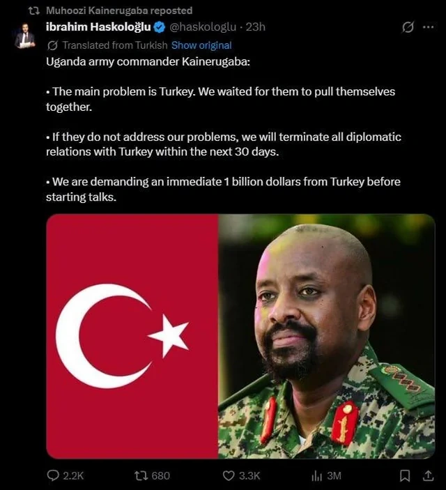 Uqanda generalından Türkiyəyə absurd tələb: Bir milyard dollar və ən gözəl qadın...