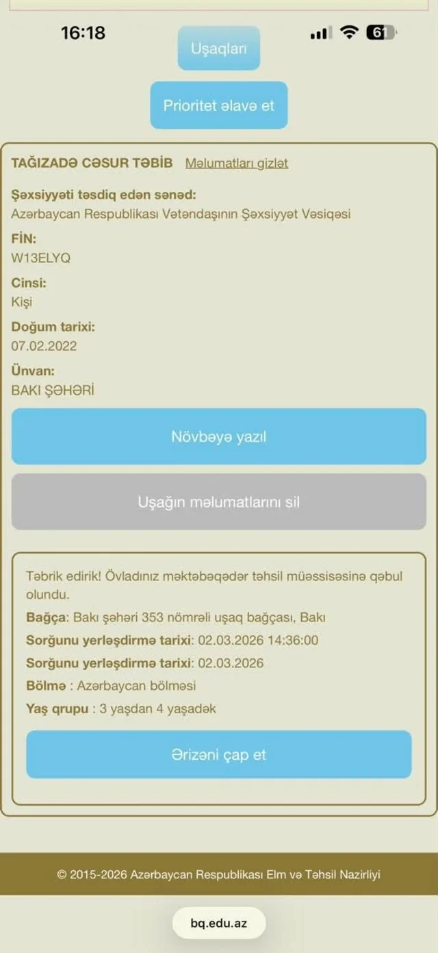 Bakıda uşaq beş aydır qəbul olunduğu bağçaya gedə bilmir? - RƏSMİ AÇIQLAMA