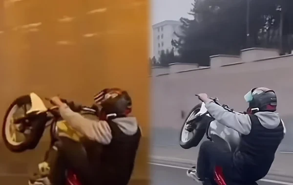 Bakıda təhlükəli manevrlər edən motosiklet sürücüsü CƏZALANDIRILDI - VİDEO