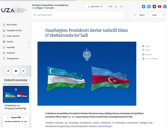 Özbəkistan mətbuatı Azərbaycan Prezidentinin dövlət səfərinin nəticələrini geniş işıqlandırıb - FOTO