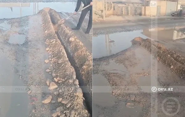Qobuda QƏRİBƏ MƏNZƏRƏ: Su boru ilə birbaşa yola axıdılır