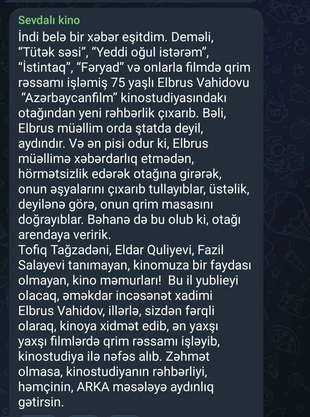 "Azərbaycanfilm"də QALMAQAL: Tanınmış qrim ustası otağından niyə çıxarılıb? - FOTO