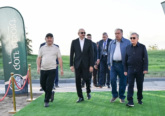 İlham Əliyev Qırğızıstan, Özbəkistan və Tacikistan prezidentləri ilə birlikdə Çolpon-Ata şəhərində Qolf Klubun açılışında iştirak edib - FOTO - VİDEO