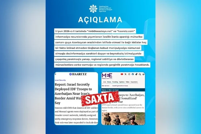 MEDİA: "İsrail-İran müharibəsində Azərbaycan ərazisindən istifadə ilə bağlı iddialar açıq manipulyasiyadır"