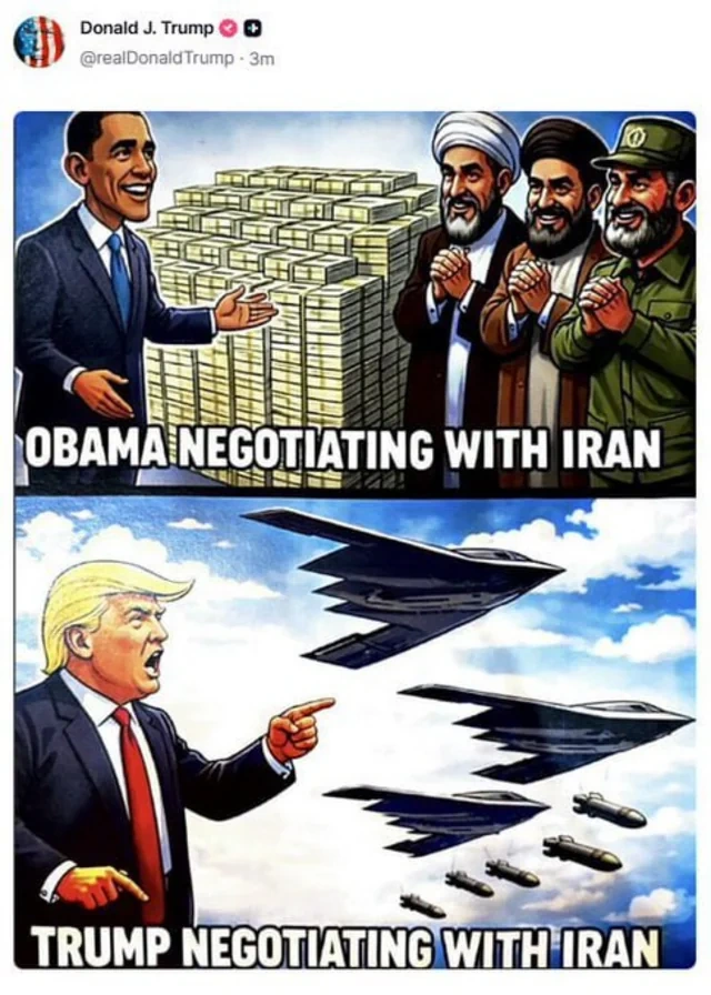 Tramp Obamanın İran siyasətini ələ salan kollaj yayımladı