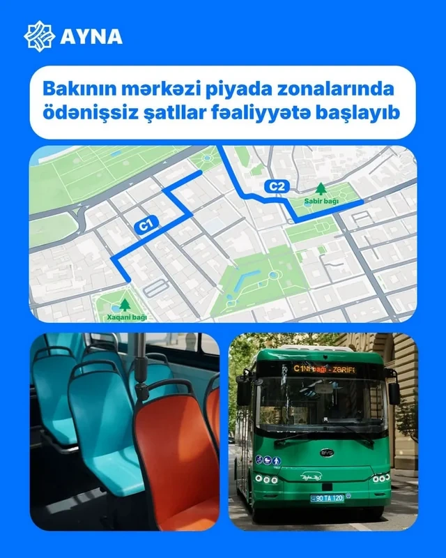 Bakının mərkəzində PULSUZ mikroavtobuslar fəaliyyətə başladı - FOTO