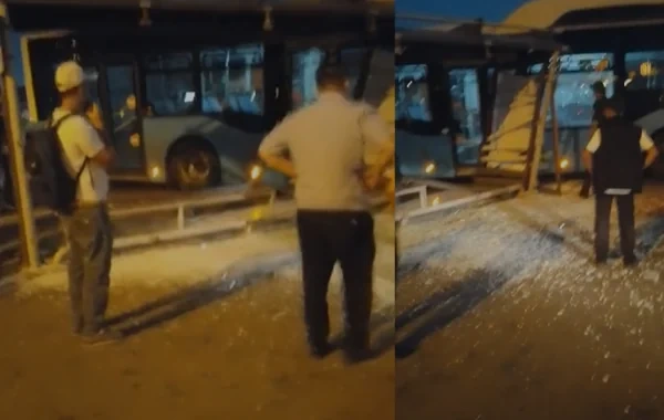 Bakıda sərnişin avtobusu qəzaya uğradı - VİDEO