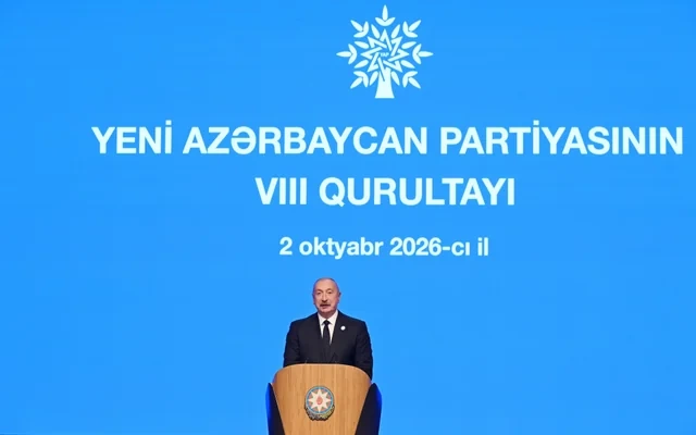 İlham Əliyev YAP-ın VIII Qurultayında çıxış edir - Foto
