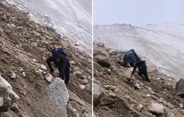 Ağrı dağında alpinistlər uçqundan son anda xilas oldular - Video