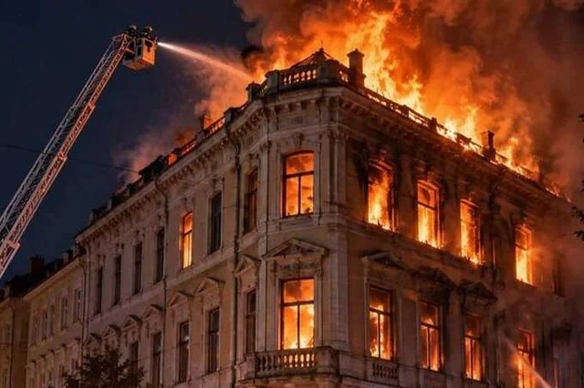 Sankt-Peterburqun mərkəzində tarixi bina yandı - Foto/Video