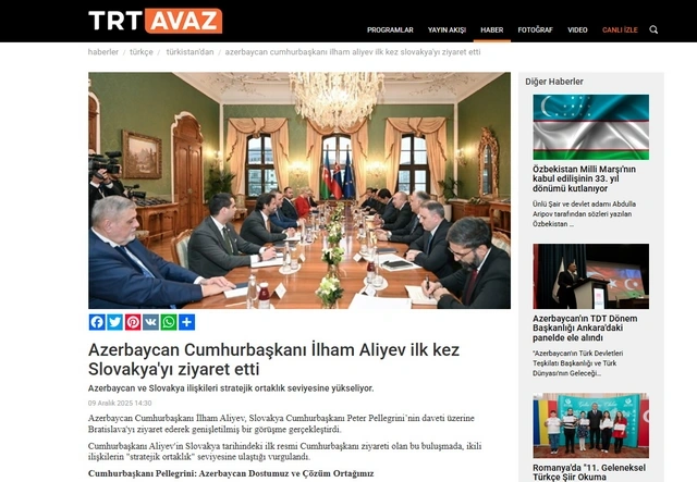 Azərbaycan Prezidentinin Slovakiyaya səfəri beynəlxalq medianın diqqət mərkəzində olub