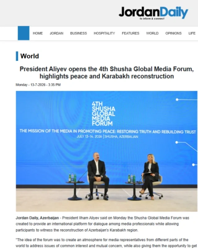 İordaniya mediası Şuşa Qlobal Media Forumunda Prezident İlham Əliyevin çıxışını işıqlandırıb - FOTO
