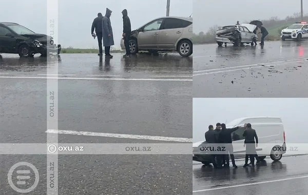 Ağsuda üç avtomobil toqquşan maşınla çırpıldı - Hadisə yerindən GÖRÜNTÜLƏR