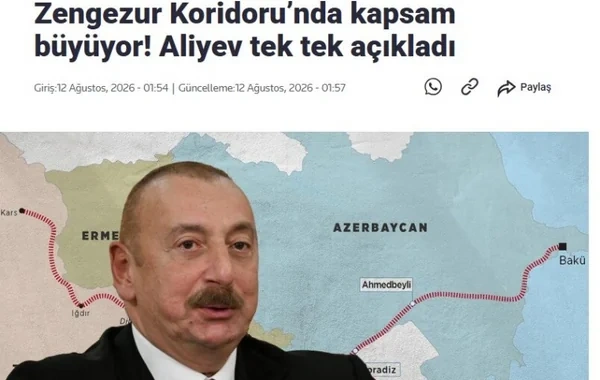 İlham Əliyevin Zəngəzur dəhlizi ilə bağlı fikirləri Türkiyə mediasının diqqət mərkəzindədir - FOTO