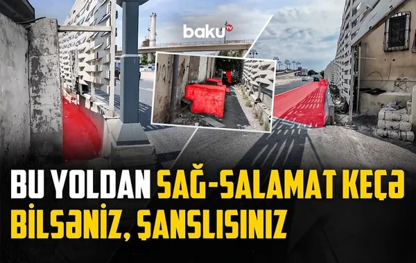 Bakının mərkəzi küçəsində piyadalar avtobus zolağında getməyə məcbur olur - VİDEO