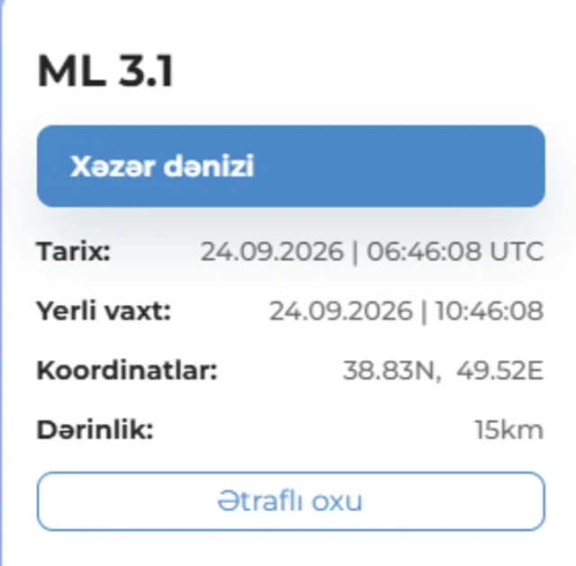 Xəzərdə zəlzələ olub - FOTO