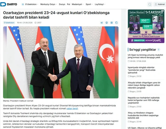 Özbəkistan mətbuatı Azərbaycan Prezidentinin dövlət səfərinin nəticələrini geniş işıqlandırıb - FOTO