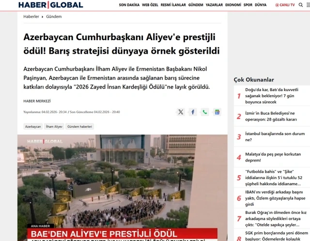 Prezident İlham Əliyevin Əbu-Dabiyə səfəri dünya mətbuatının diqqət mərkəzindədir