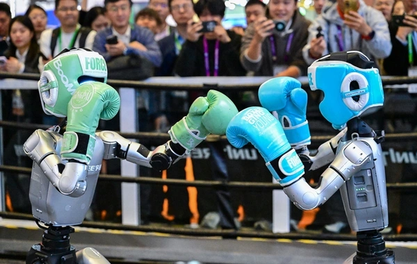 Döyüşçü robot "həmkarını" yerə sərdi