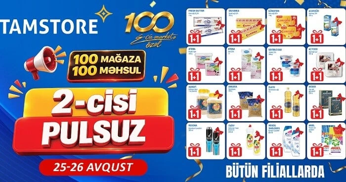 100-cü mağazaya özəl: 100 məhsulda 2-cisi pulsuz!