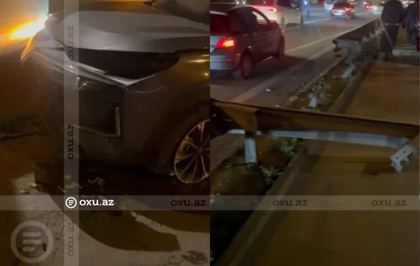 Aeroport yolunda təhlükəli manevr: Qəzadan yayınmaq istəyən "Changan" divara çırpıldı - Video