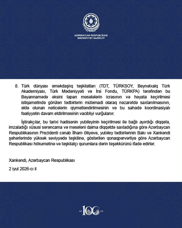 "Türk Dünyası Həftəsi"nin iştirakçıları Xankəndi Bəyannaməsini qəbul ediblər - FOTO