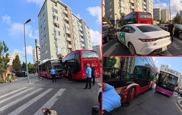 Bakıda avtobus həyətin girişində qaldı: Sakinlər köməyə gəldi - VİDEO