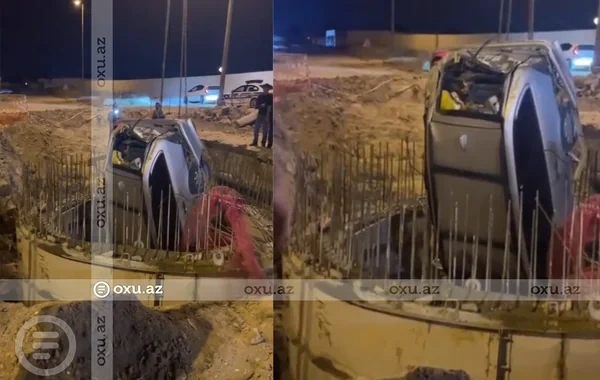 Sabunçu rayonunda avtomobil kanalizasiya kollektoruna düşüb - VİDEO