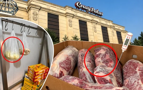"Çıraq Palace"da ciddi nöqsanlar: İylənmiş ət, süni kürü... - Video