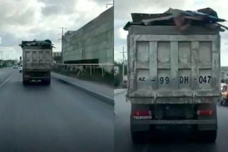 Hərəkətdə olan "KamAZ" qığılcım saçdı - Video