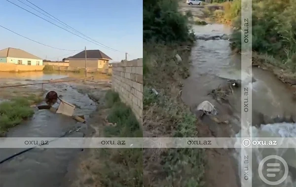 Sarayda su borusu partlayıb, küçə keçilməz olub - VİDEO