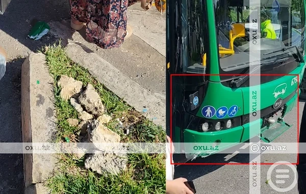 Bakıda sərnişin avtobusu QƏZAYA DÜŞÜB - VİDEO