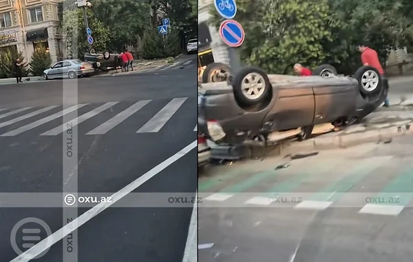 Bakıda BMW ilə toqquşan "Prius" aşıb - VİDEO